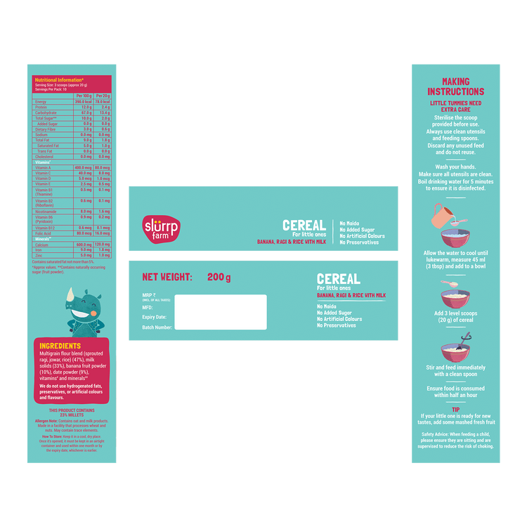 Slurrp Farm Cereal pack of 1 Banana, Ragi and Rice Cereal with Milk