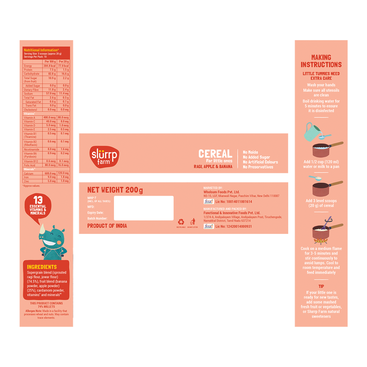 Slurrp Farm Cereal pack of 1 Ragi, Apple & Banana Cereal