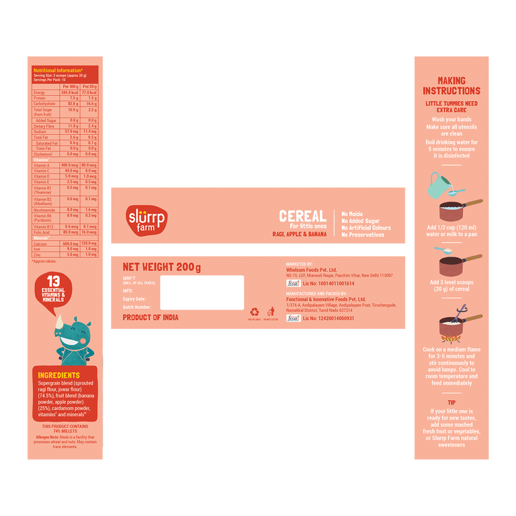 Slurrp Farm Cereal pack of 1 Ragi, Apple & Banana Cereal