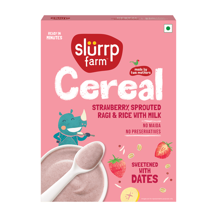 Slurrp Farm Cereal Strawberry, Ragi & Rice Cereal with Milk