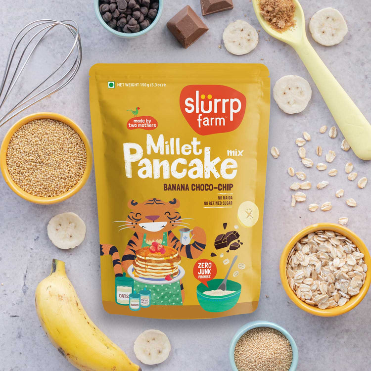 Slurrp Farm Pancake Banana Choco-Chip Millet Pancake Mix | No Maida
