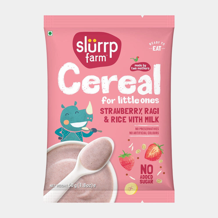 Slurrp Farm Baby Cereal TRIAL PACK - Ragi & Rice Cereal: Strawberry (No Added Sugar), 50g