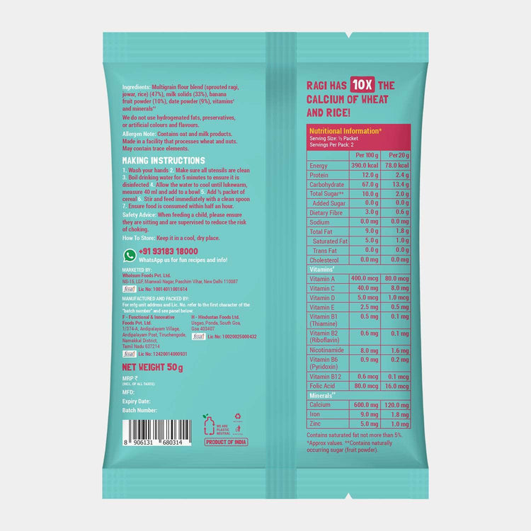 Slurrp Farm Baby Cereal TRIAL PACK - Ragi & Rice Cereal: Banana (No Added Sugar), 50g Pack
