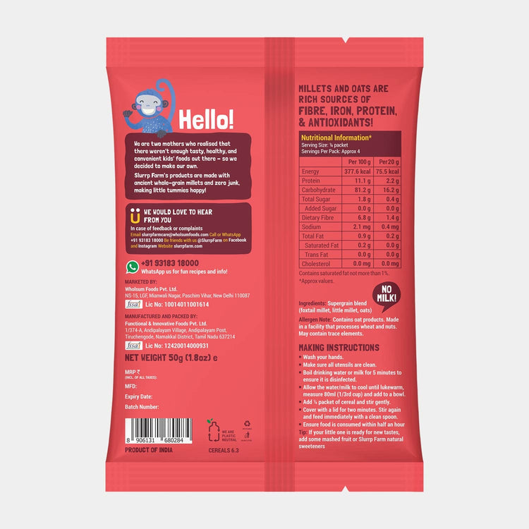 Slurrp Farm Trial Pack - Millet Oat Porridge (Daliya/Suji substitute)