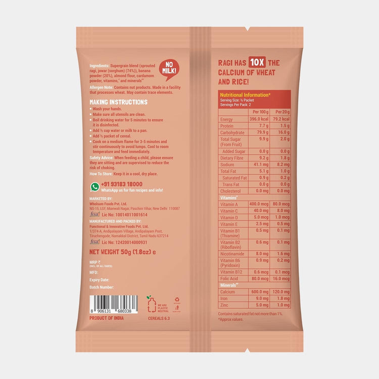 Slurrp Farm Baby Cereal TRIAL PACK - Ragi, Almond and Banana Cereal | Porridge Mix, 50g