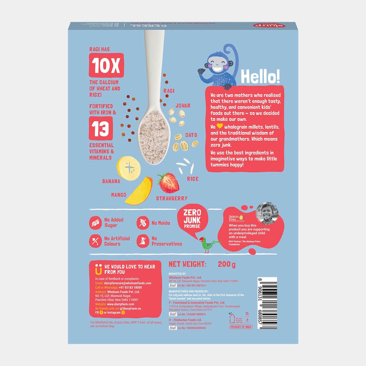 Slurrp Farm Baby Cereal Multigrain Millets and Mixed Fruit Cereal with Milk