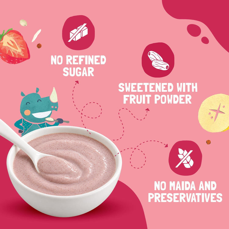 Slurrp Farm Cereal Strawberry, Ragi & Rice Cereal with Milk