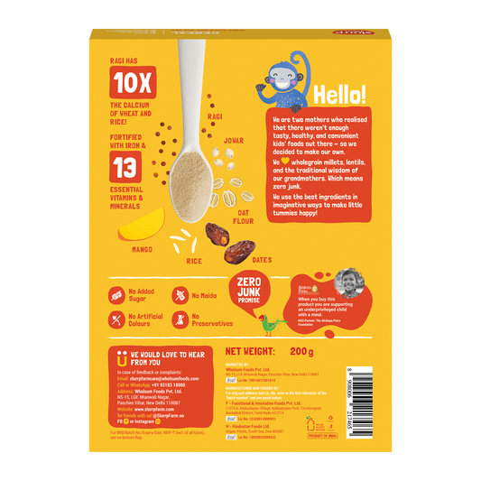 Slurrp Farm Cereal pack of 1 Mango, Ragi and Rice Cereal with Milk