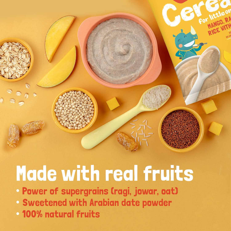 Slurrp Farm Baby Cereal TRIAL PACK - Ragi & Rice Cereal: Mango (No Added Sugar), 50g Pack
