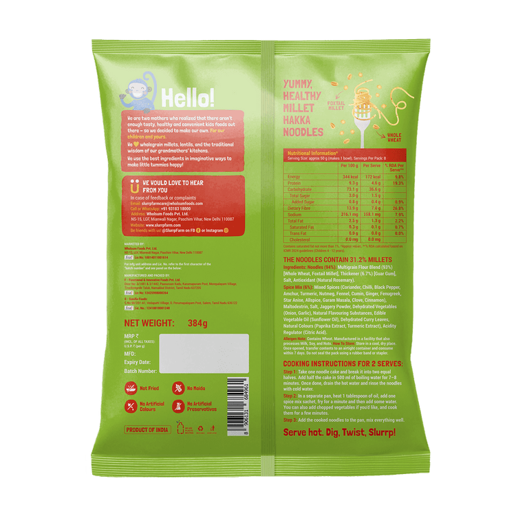 Slurrp Farm Hakka Noodle Mild Masala – Serves 8 (384 gms)