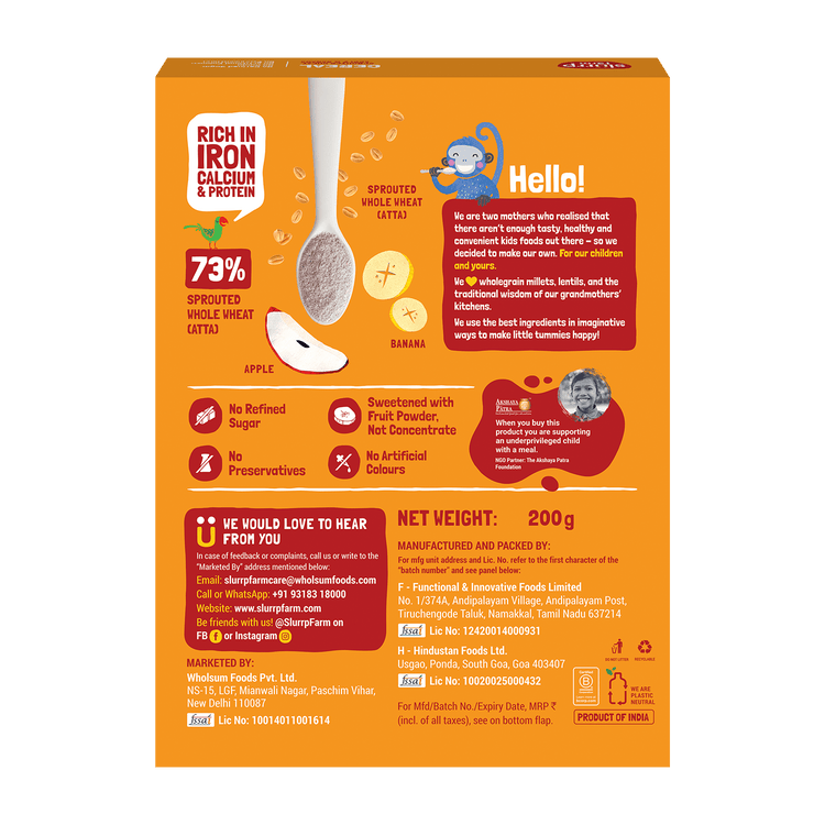 Slurrp Farm Cereal Instant Healthy Cereal | Wheat, Apple & Banana Cereal