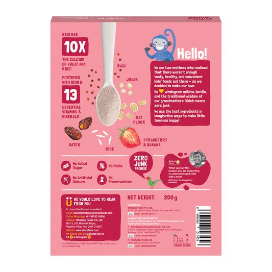 Slurrp Farm Cereal pack of 1 Strawberry, Ragi & Rice Cereal with Milk