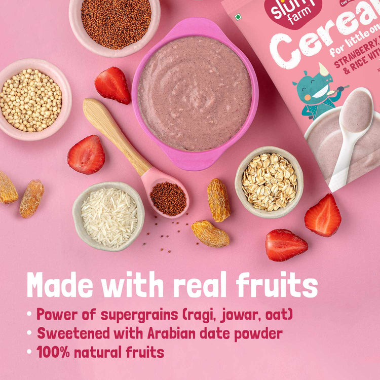Slurrp Farm Baby Cereal TRIAL PACK - Ragi & Rice Cereal: Strawberry (No Added Sugar)