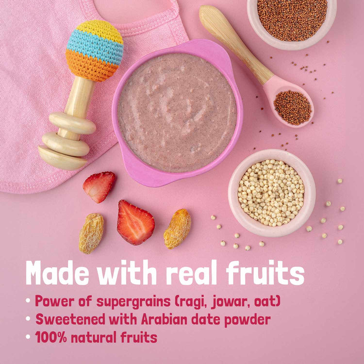Slurrp Farm Baby Cereal TRIAL PACK - Ragi & Rice Cereal: Strawberry (No Added Sugar), 50g
