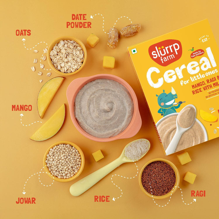Slurrp Farm Cereal pack of 1 Mango, Ragi and Rice Cereal with Milk