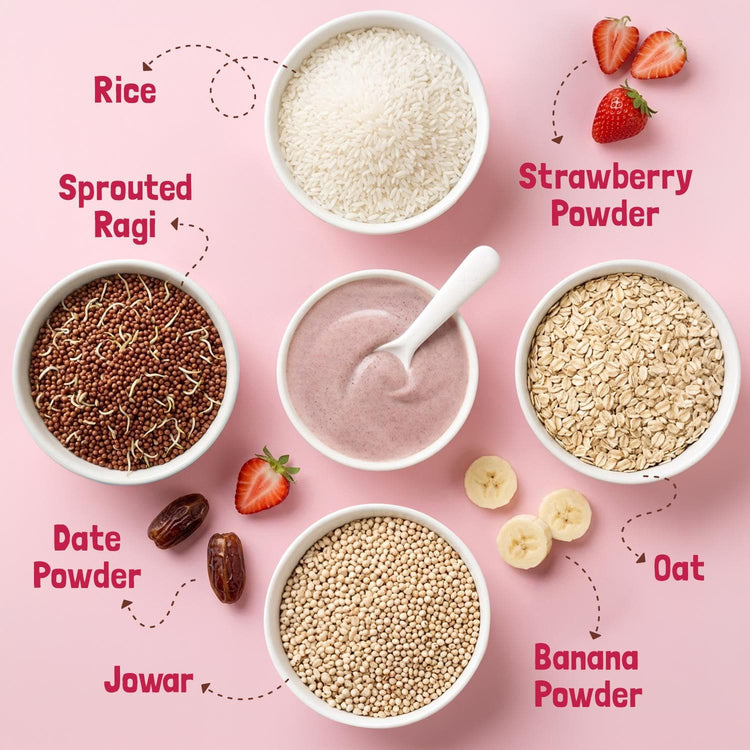 Slurrp Farm Cereal Strawberry, Ragi & Rice Cereal with Milk
