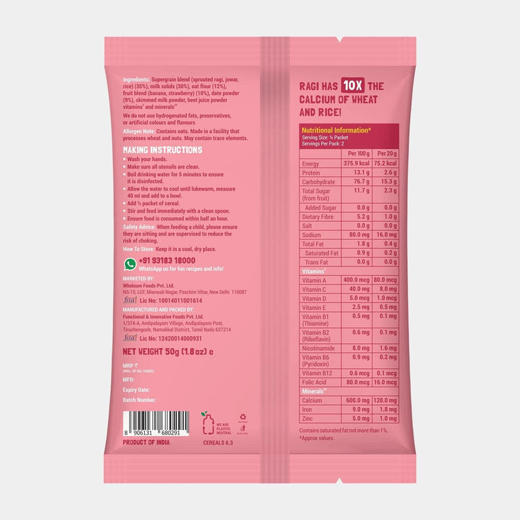 Slurrp Farm Cereal Instant Wheat, Apple & Banana Cereal | Free Strawberry Cereal Trial Pack | 300g + Free 50g