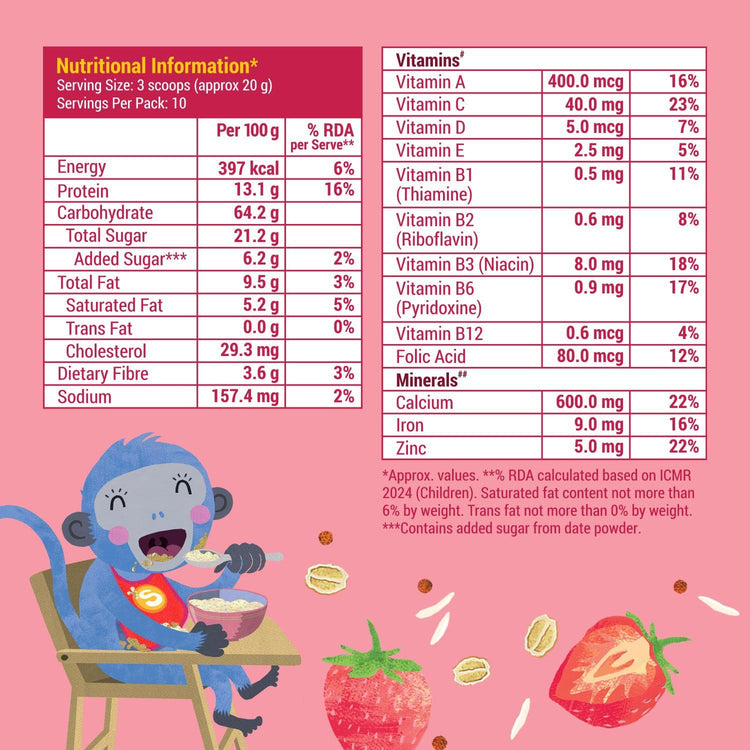 Slurrp Farm Cereal Strawberry, Ragi & Rice Cereal with Milk