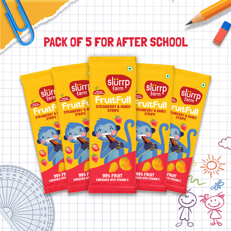 FruitFull Strips - Pack of 5 for School | Strawberry and Mango