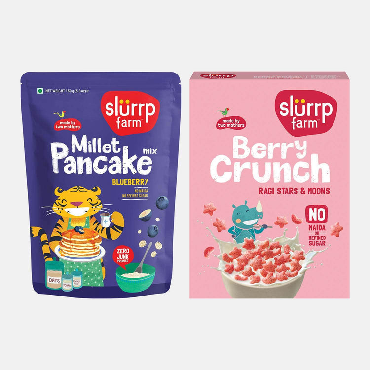 Slurrp Farm Berry Good Combo: Berry Crunch – Ragi Stars & Moons & Blueberry Millet Pancake