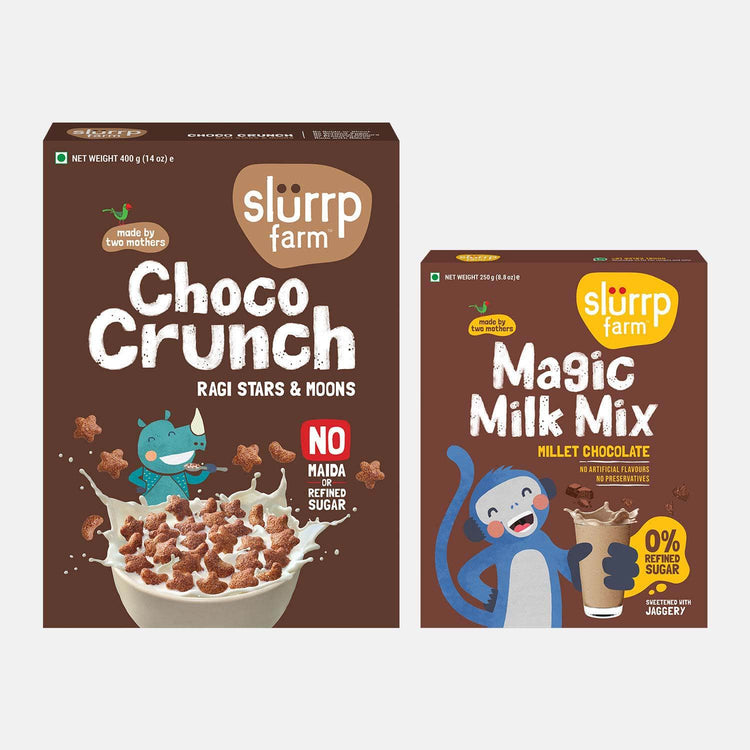 Slurrp Farm Choco Crunch – Ragi Stars and Moons & Magic Milk Mix – Millet Chocolate Combo