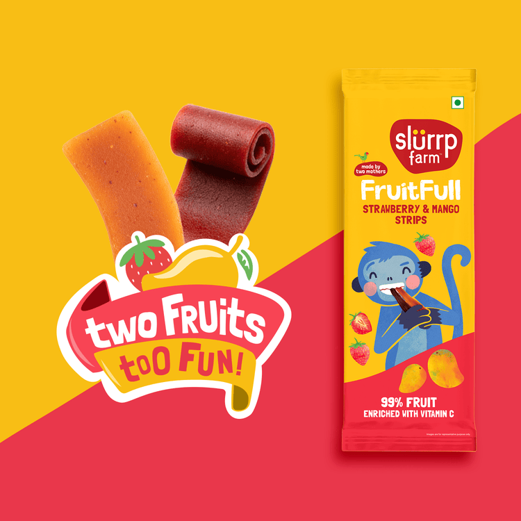 Slurrp Farm Made with 99% Fruit | FruitFull Strawberry and Mango Strips