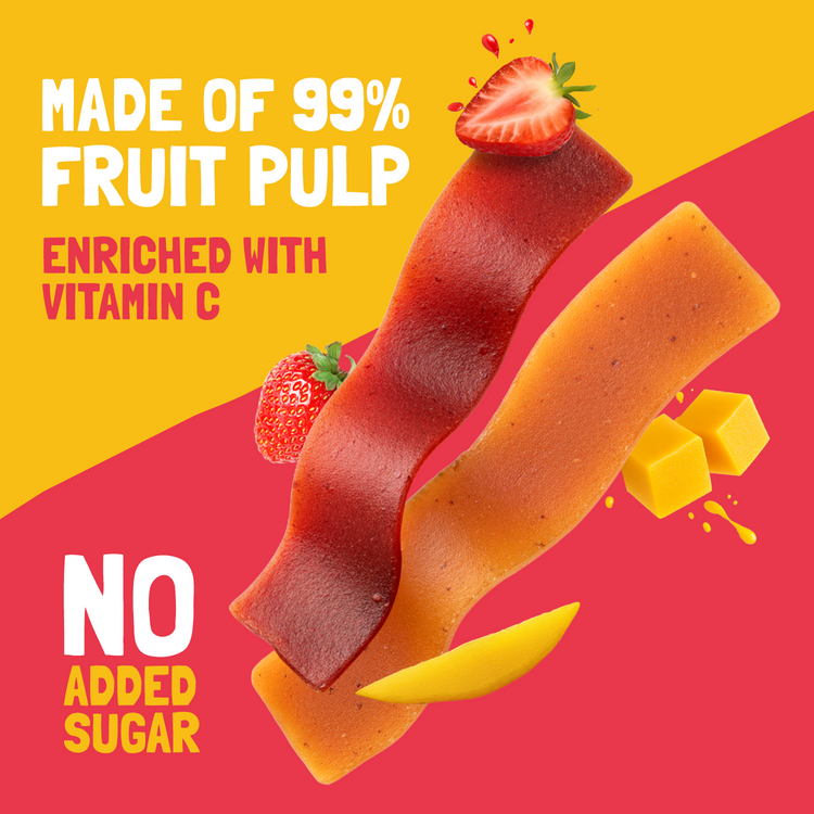 Slurrp Farm Made with 99% Fruit | FruitFull Strawberry and Mango Strips