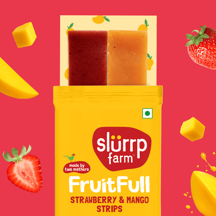 Slurrp Farm Made with 99% Fruit | FruitFull Strawberry and Mango Strips