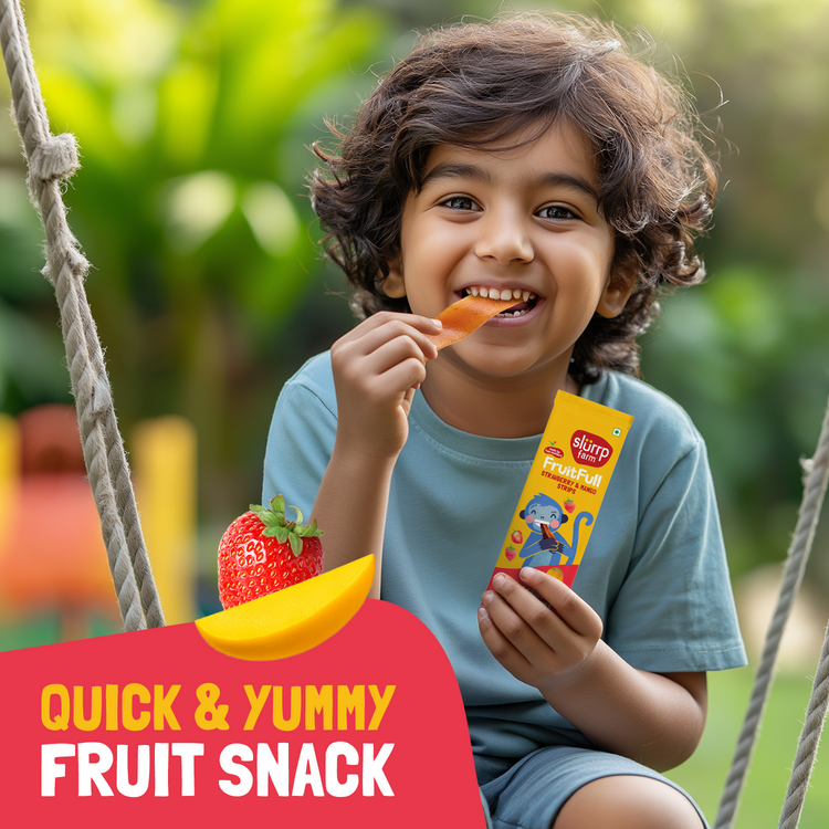 Slurrp Farm Made with 99% Fruit | FruitFull Strawberry and Mango Strips