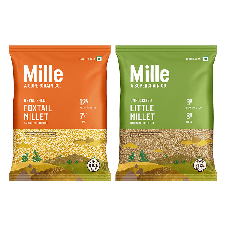 Mille Supergrain 100% Whole Grains (Rice Substitute) Combo - Little Millet & Foxtail Millet