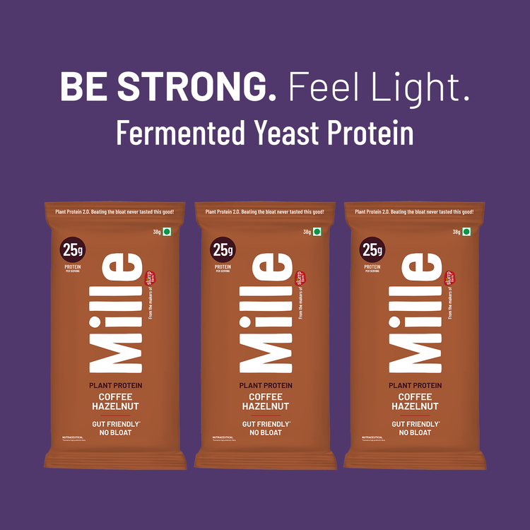 Slurrp Farm Mille Plant Protein | 25g/Scoop | Coffee-hazelnut | Fermented Yeast Protein | No Bloat I Vegan | 38g Trial Pack (Pack of 3)