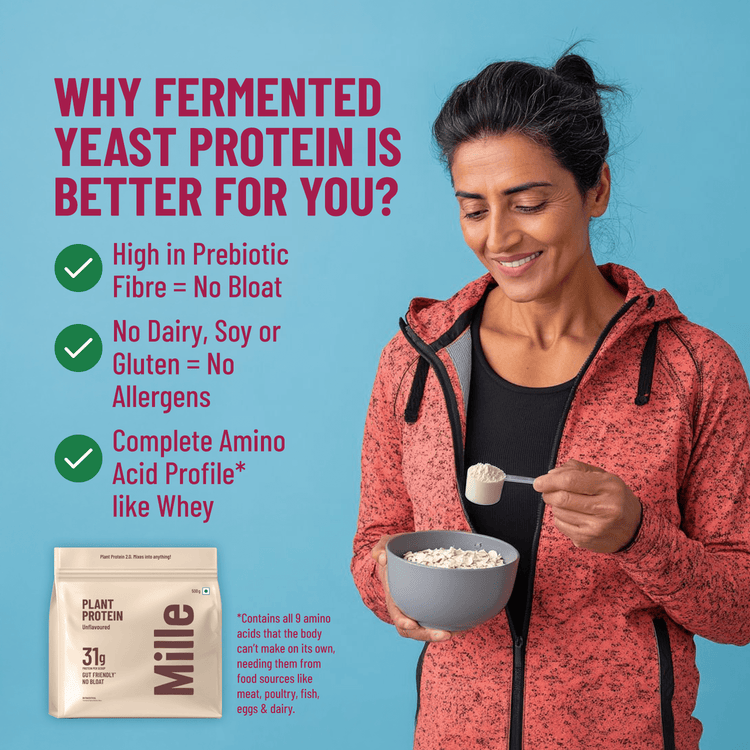 Slurrp Farm Mille Plant Protein | 31g/Scoop | Unflavoured | Fermented Yeast Protein | No Bloat I Vegan | 500g