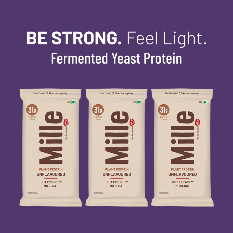 Mille Plant Protein | 31g/Scoop | Unflavoured | Fermented Yeast Protein | No Bloat I Vegan | 38g Trial Pack (Pack of 3)