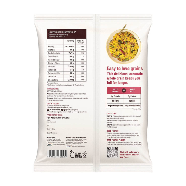 Mille Website Kodo Millet (Kodra/Arikelu) Fasting Friendly | No Soaking required