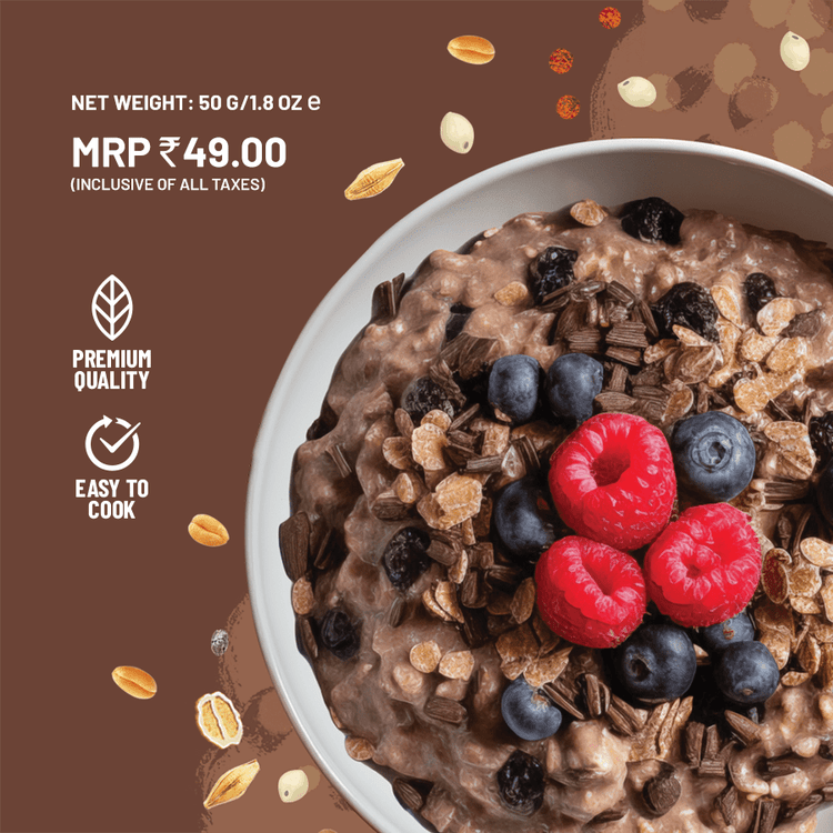 Mille Supergrain Chocolate Oats with millets | Power of 5 Grains, Flax seeds, Almonds & Raisins | 100% real cocoa | Breakfast Oats 50g