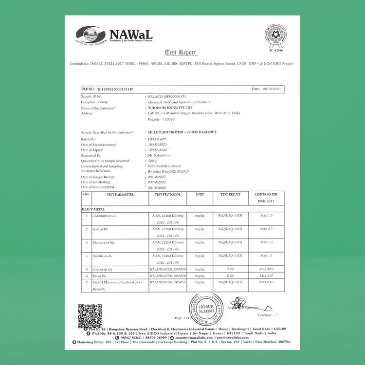 Mille Plant Protein | 25g/Scoop | Coffee Hazelnut | Fermented Yeast Protein | No Bloat I Vegan | 500g