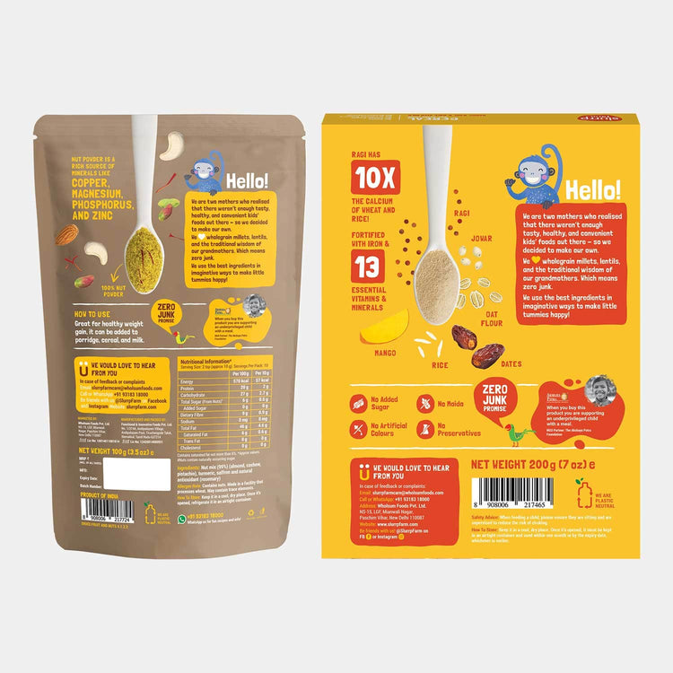 Slurrp Farm wk_wallet pack of 1 Mango, Ragi & Rice Cereal + Nut Powder Winter Combo No Added Sugar | Immunity Booster | Winter essentials for kids