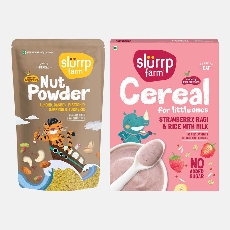 Slurrp Farm wk_wallet pack of 1 Strawberry, Ragi & Rice Cereal & Nut Powder Combo Immunity booster | 100% Ragi | Made with real Nuts | Perfect for winter