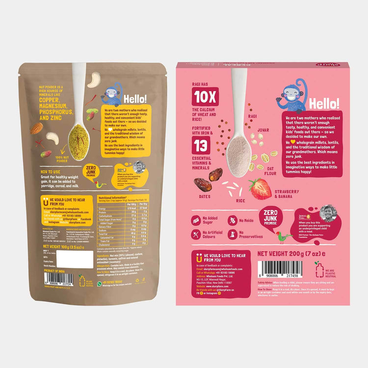 Slurrp Farm wk_wallet pack of 1 Strawberry, Ragi & Rice Cereal & Nut Powder Combo Immunity booster | 100% Ragi | Made with real Nuts | Perfect for winter