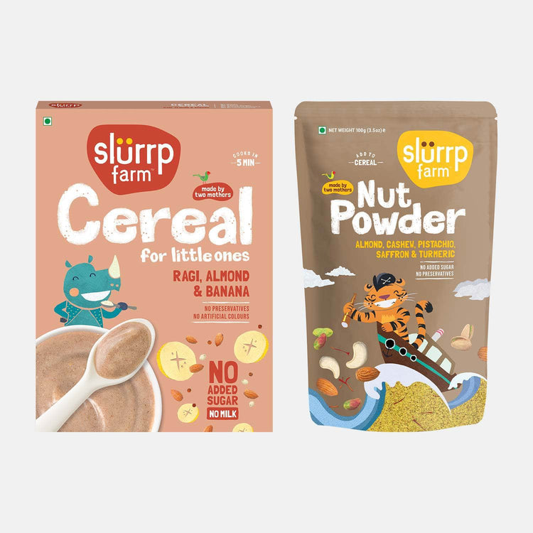 Slurrp Farm Toddler Cereals Ragi, Almond and Banana Cereal and Nut powder Combo