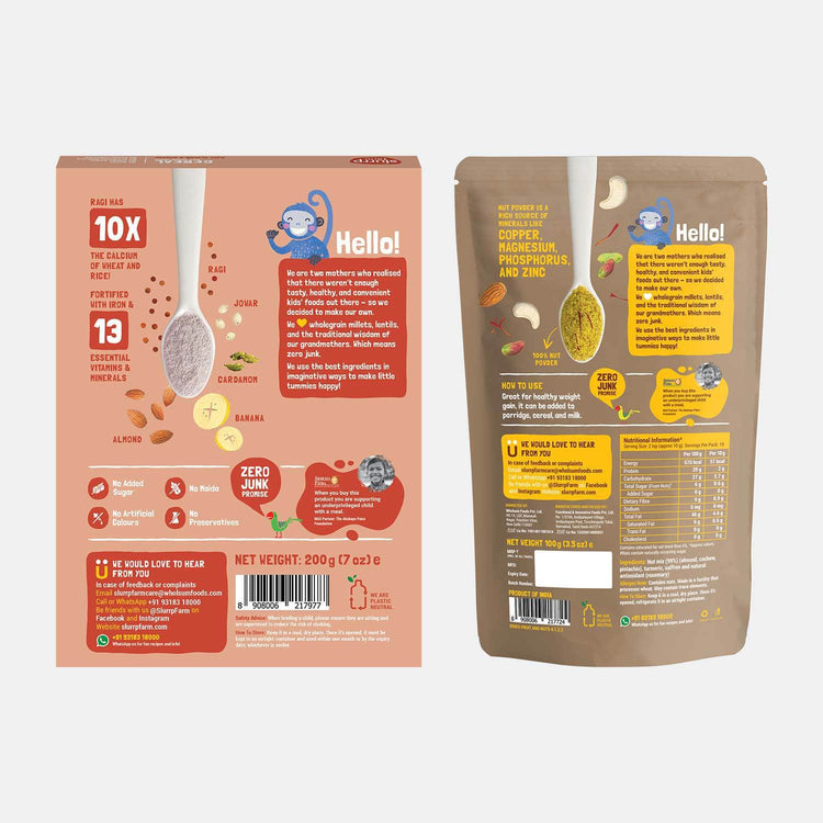 Slurrp Farm Toddler Cereals Ragi, Almond and Banana Cereal and Nut powder Combo