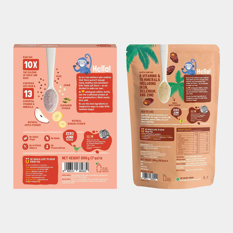 Slurrp Farm Toddler Cereals Ragi, Apple & Banana Cereal and Date powder Combo