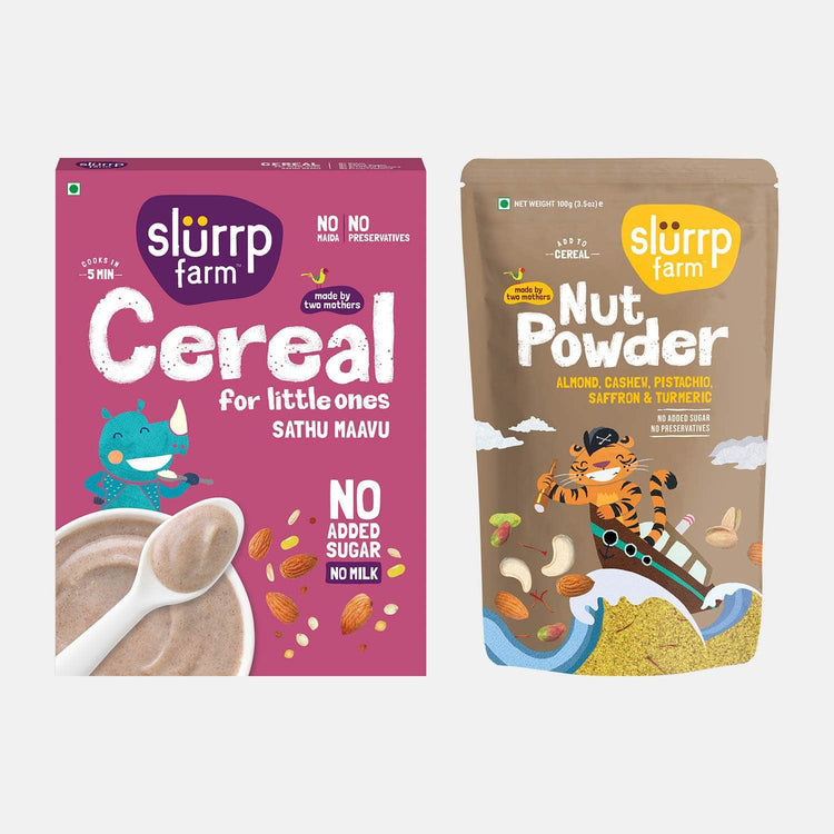 Slurrp Farm Toddler Cereals Sathu Maavu Porridge Mix and Nut Powder Combo