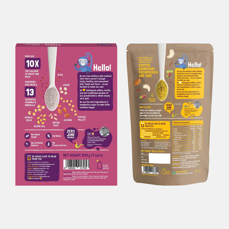 Slurrp Farm Toddler Cereals Sathu Maavu Porridge Mix and Nut Powder Combo