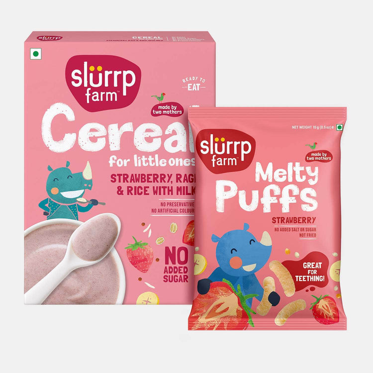 Slurrp Farm Strawberry Combo for Toddlers: Instant Cereal & Teething Puffs