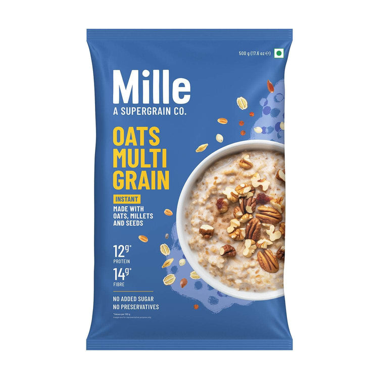 Mille Supergrain Mille Multigrain Oats | Instant, 0 added sugar | 25% of your daily Fibre | Power of 7 super foods with Oats. Ragi, Jowar, Chia & Flax Seeds