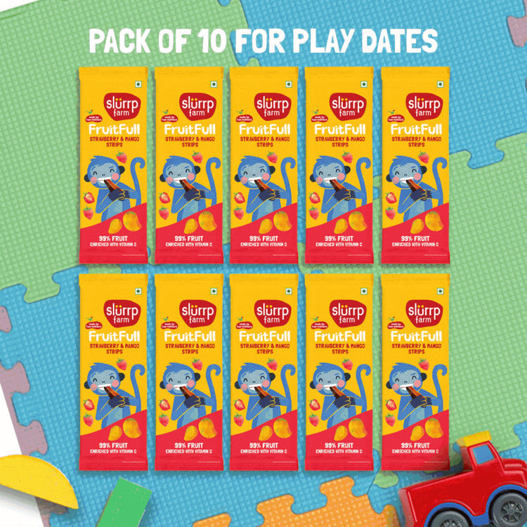 Made with 99% Fruit | FruitFull Strips - Pack of 10 for Play Dates | Strawberry and Mango
