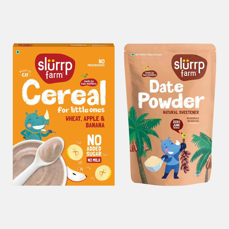 Slurrp Farm Toddler Cereals Wheat, Apple & Banana Cereal and Date Powder Combo