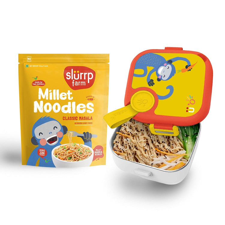 Slurrp Farm wk_wallet Rabitat Lunch Mate, Banana Choco-Chip Pancake, Classic Masala Millet Noodles Combo
