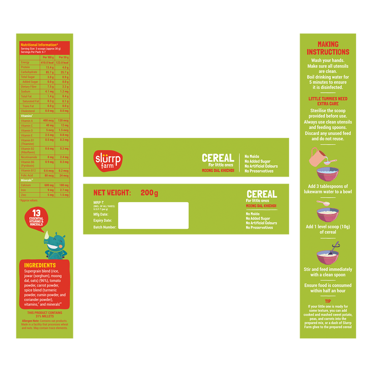 Slurrp Farm Cereal pack of 1 Moong Dal Khichdi Porridge Mix